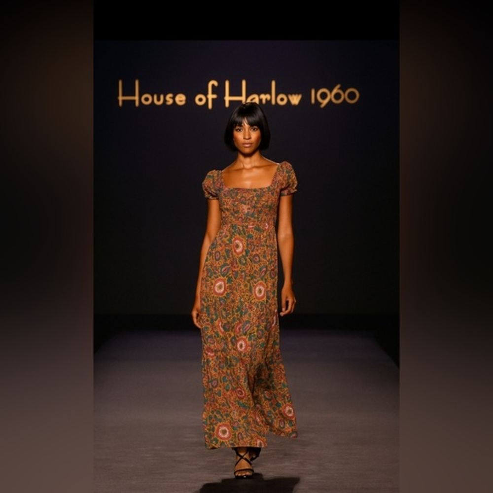 House of Harlow 1960 Floral Midi Dress Size Large Boho Ruffle Hem size M